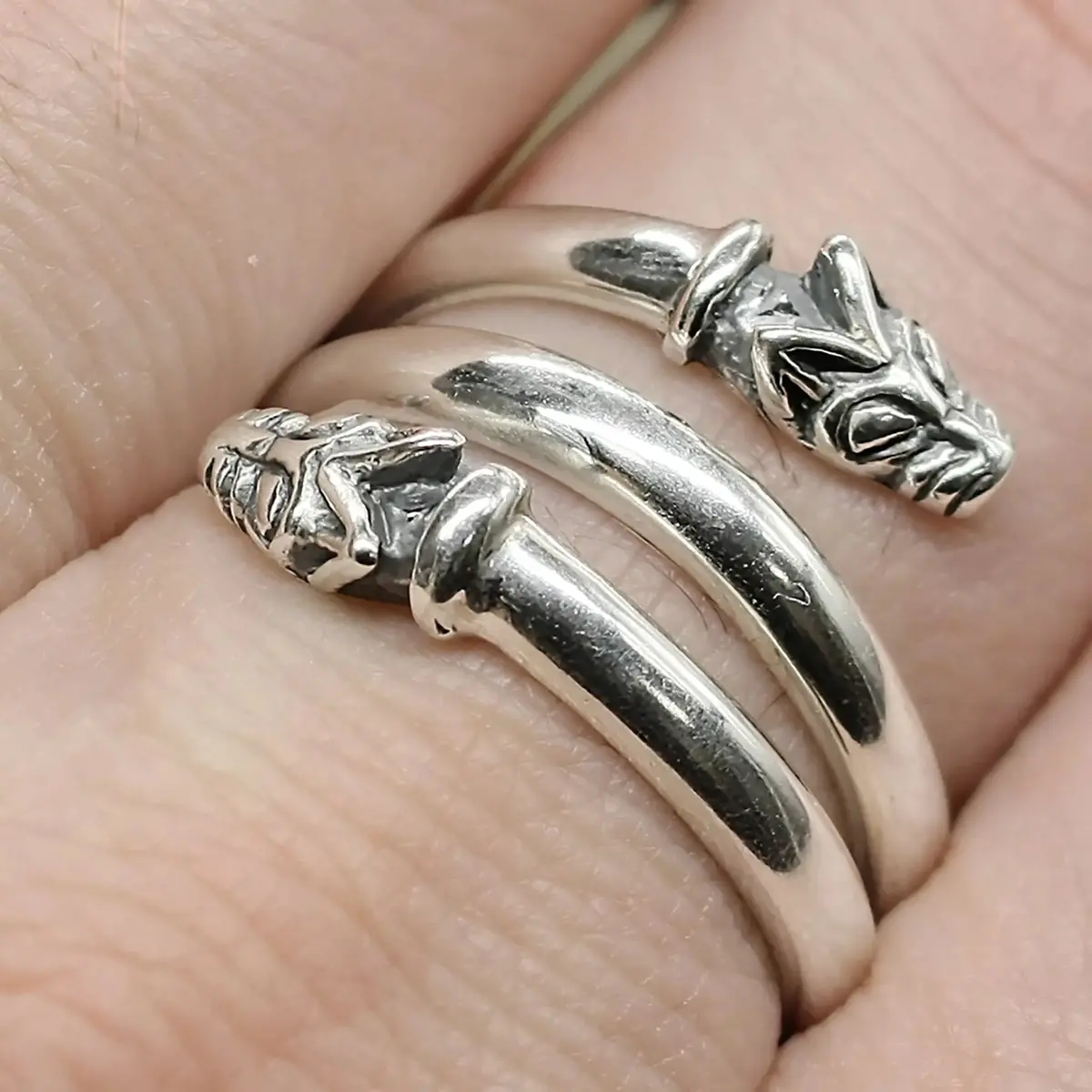 Silver Spiral Wolf Ring 2