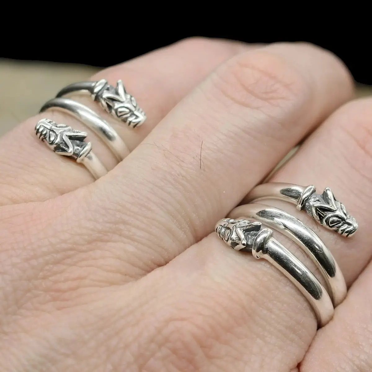 Silver Spiral Wolf Ring 1