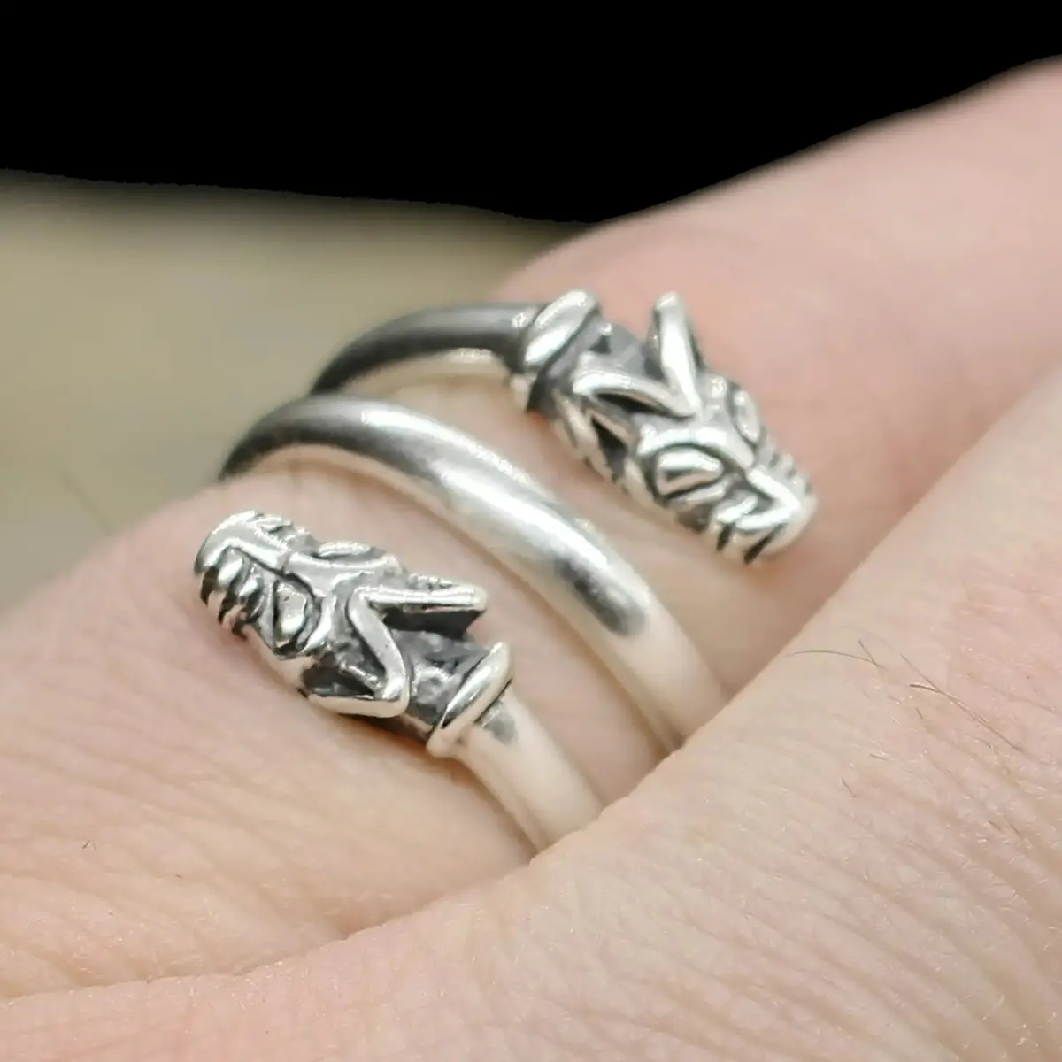 Silver Spiral Wolf Ring 1