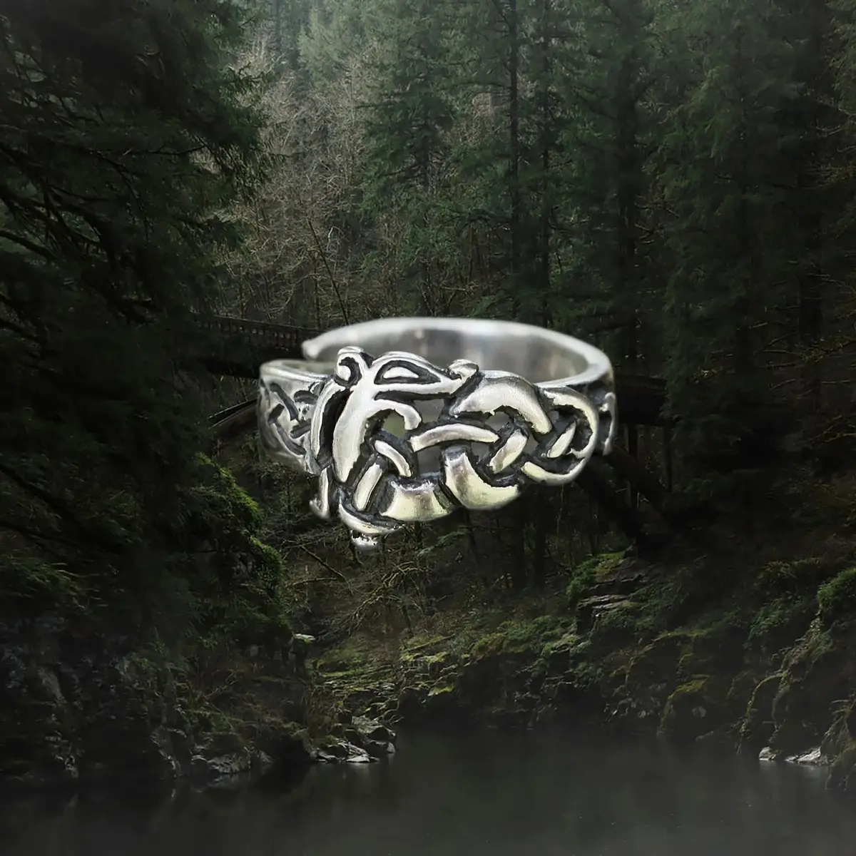 Silver Urnes Viking Dragon Ring 2