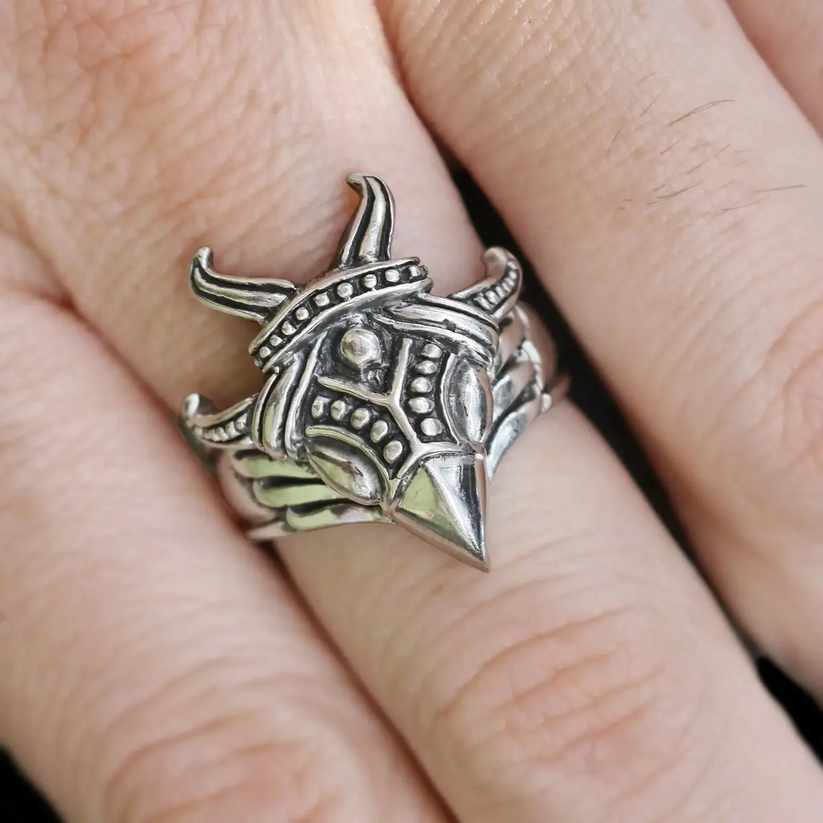 Silver Viking Raven Head Ring 1