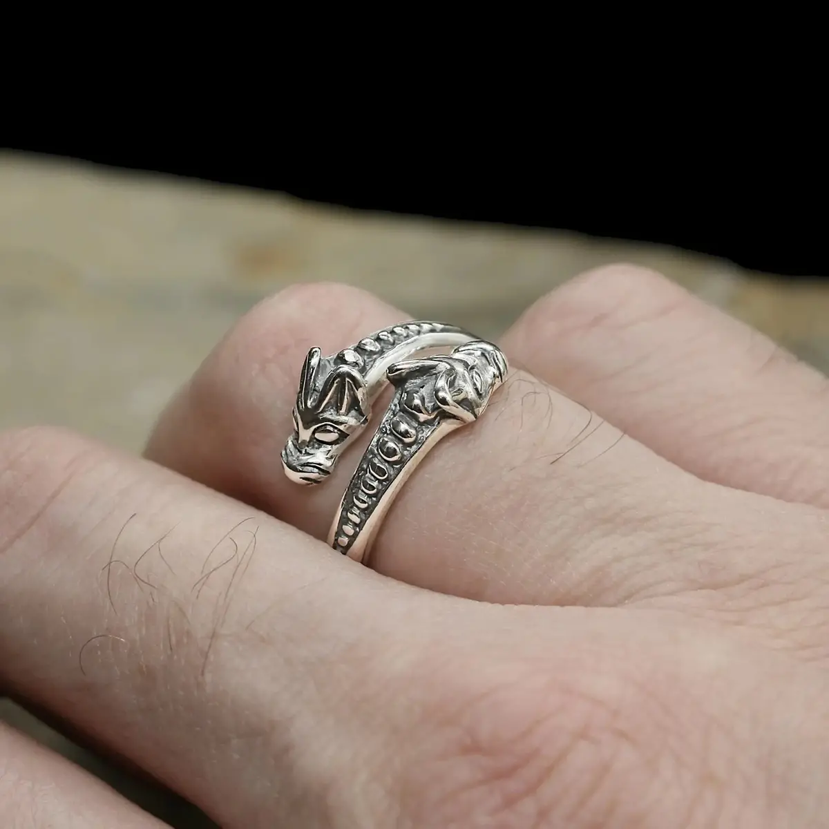 Silver Ridged Viking Wolf Ring 3