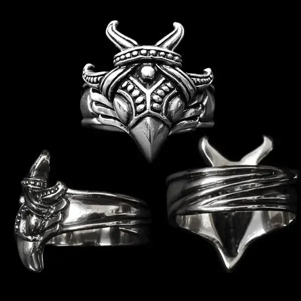 Silver Viking Raven Head Ring 2