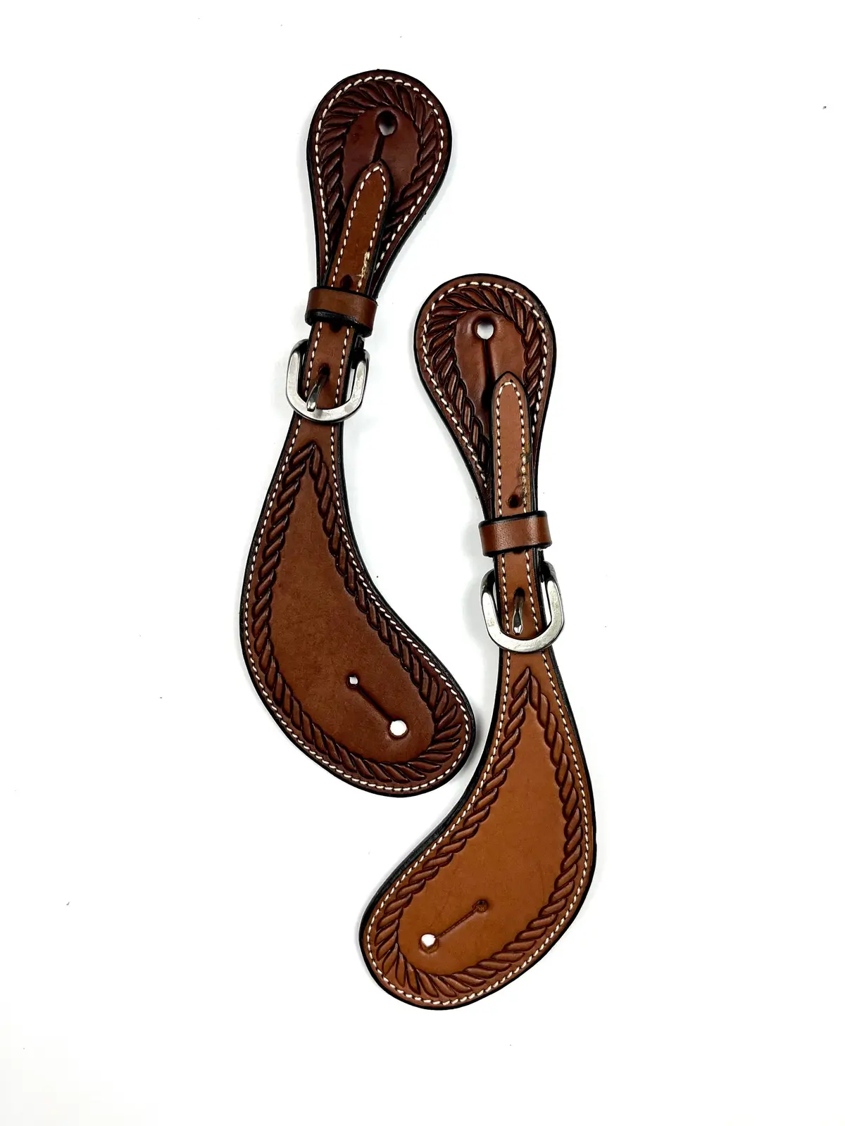 Ezy Ride Spur Strap Shaped With Rope Border Stamping Dark Tan 1