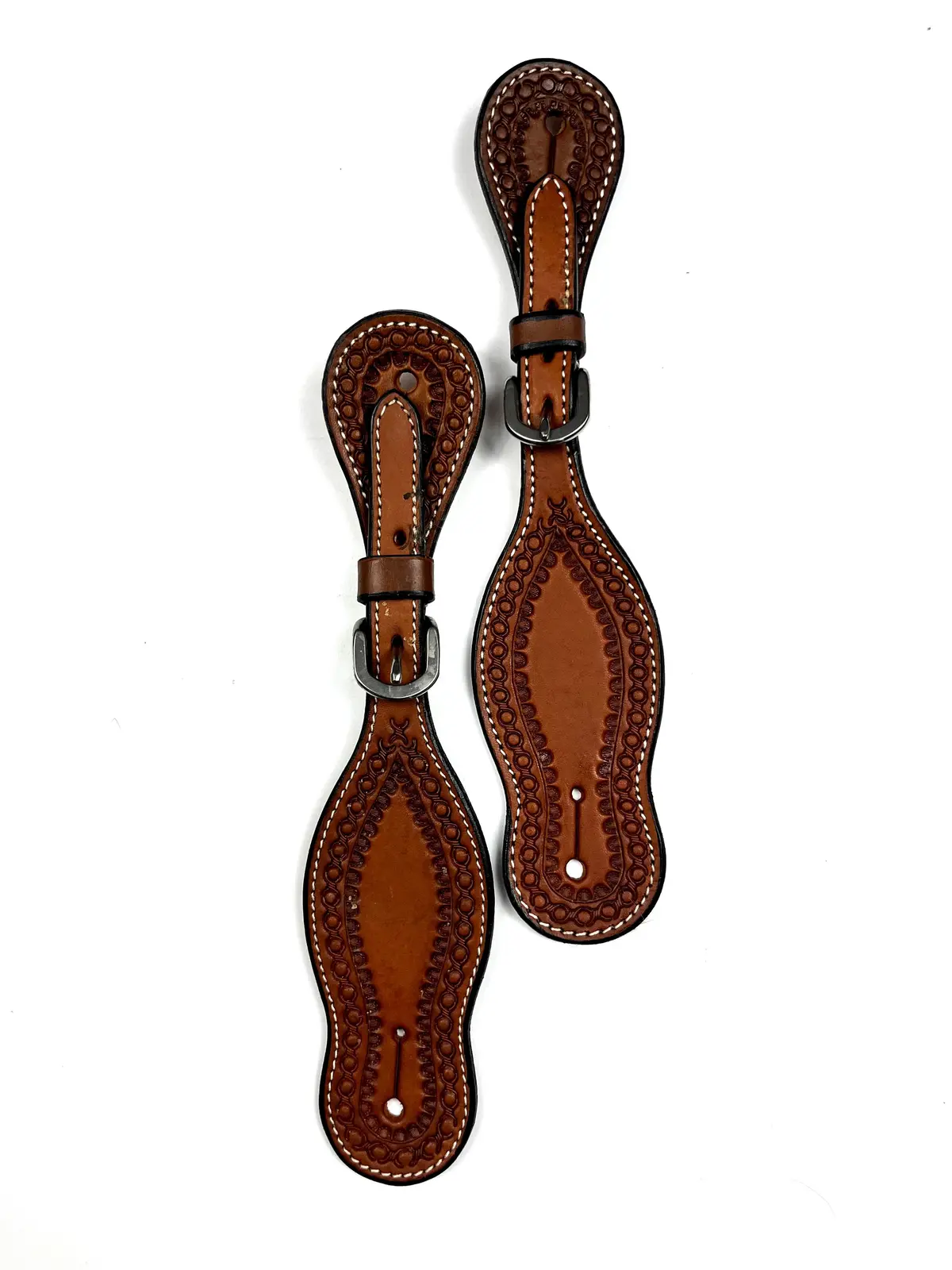 Ezy Ride Spur Strap With Continuous Barbwire Border Stamp Chestnut 1