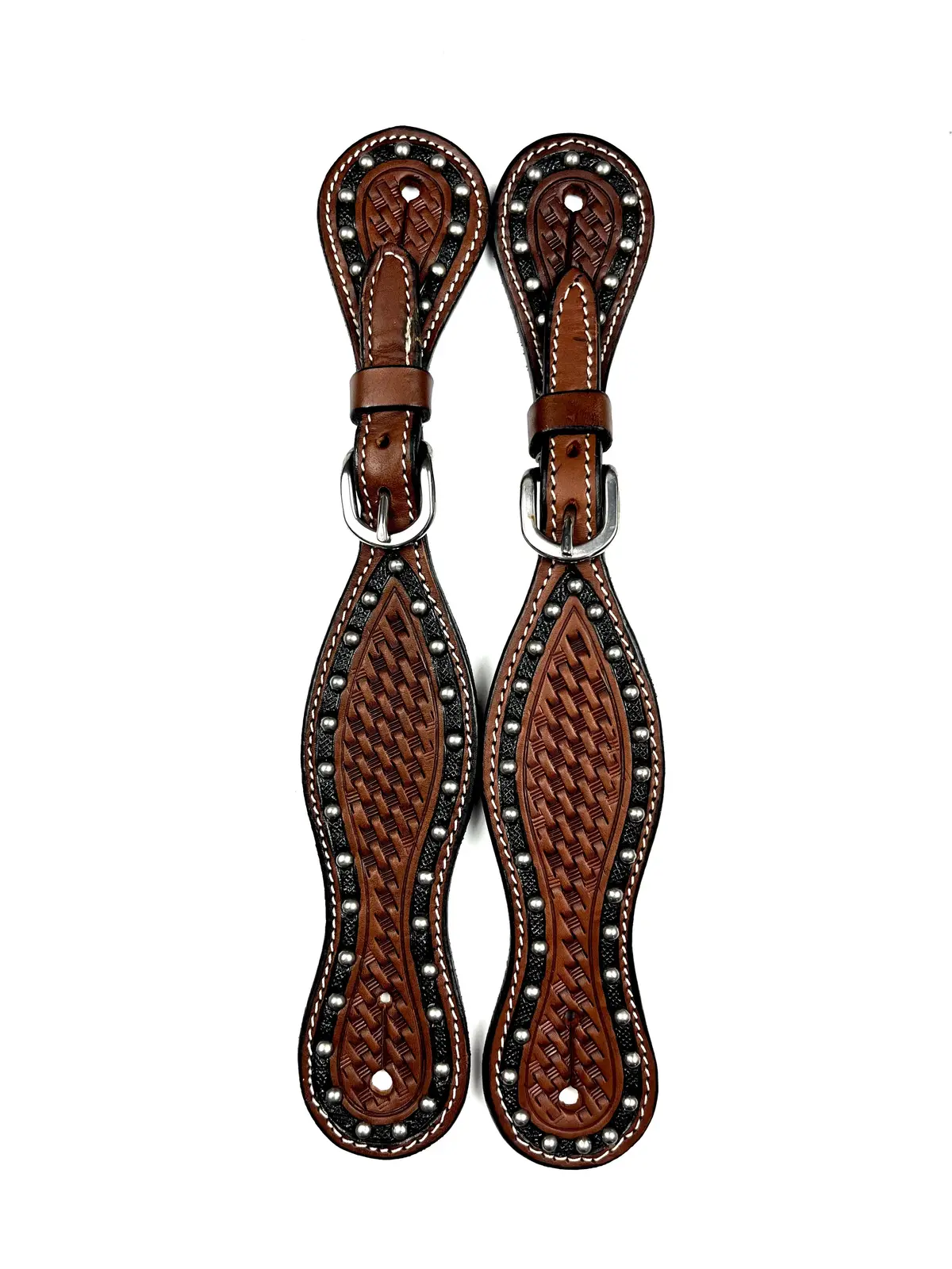 Ezy Ride Spur Strap With Basket Stamp And Border Dots 2 Tone Chestnut 1