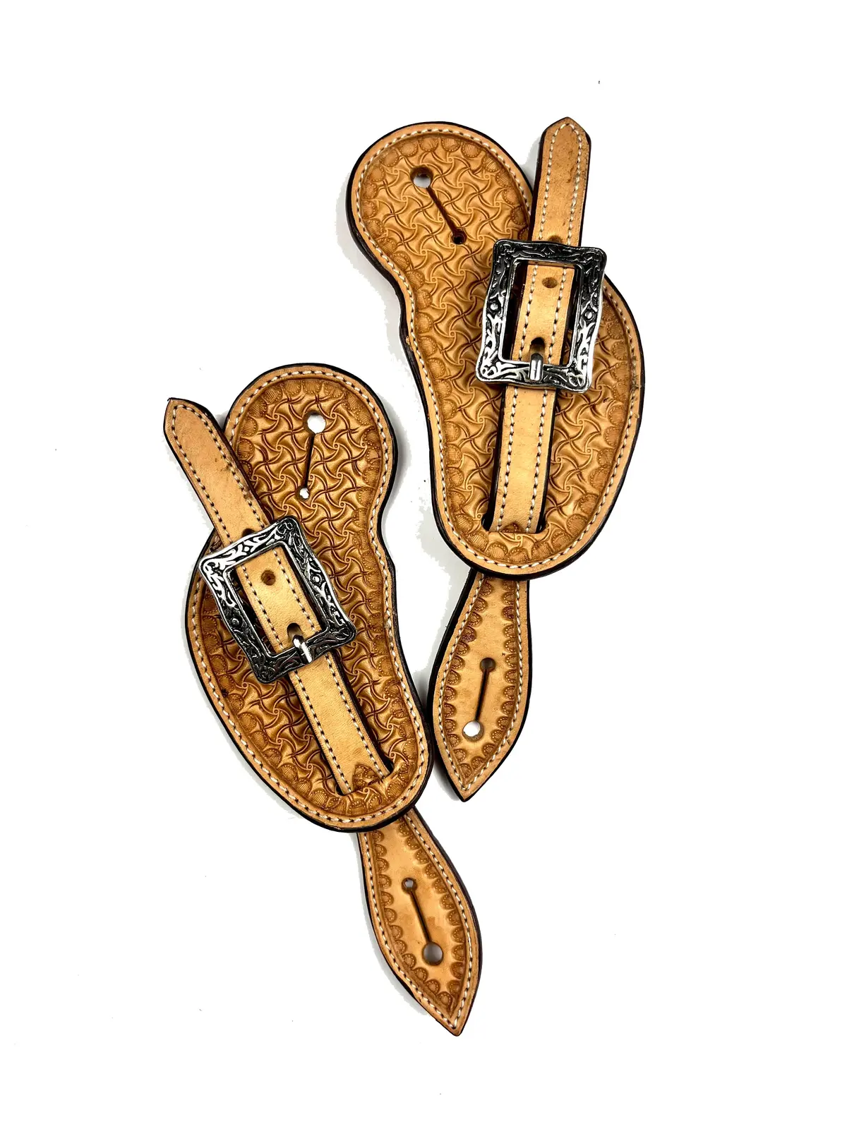 Ezy Ride Spur Strap Cowboy Shape With Stamping And Square Silver Buckles Natural Youth 1