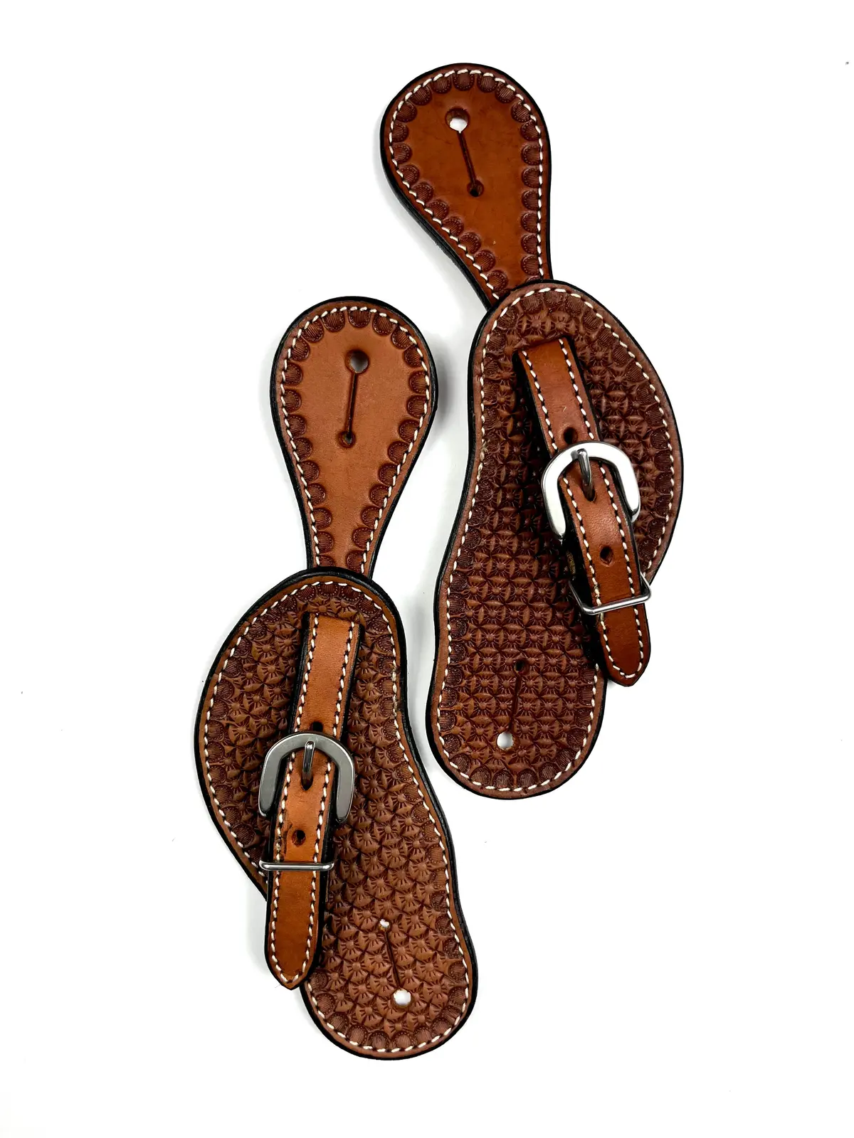 Ezy Ride Spur Strap Cowboy Shape With Small Flower Stamping Chestnut 1