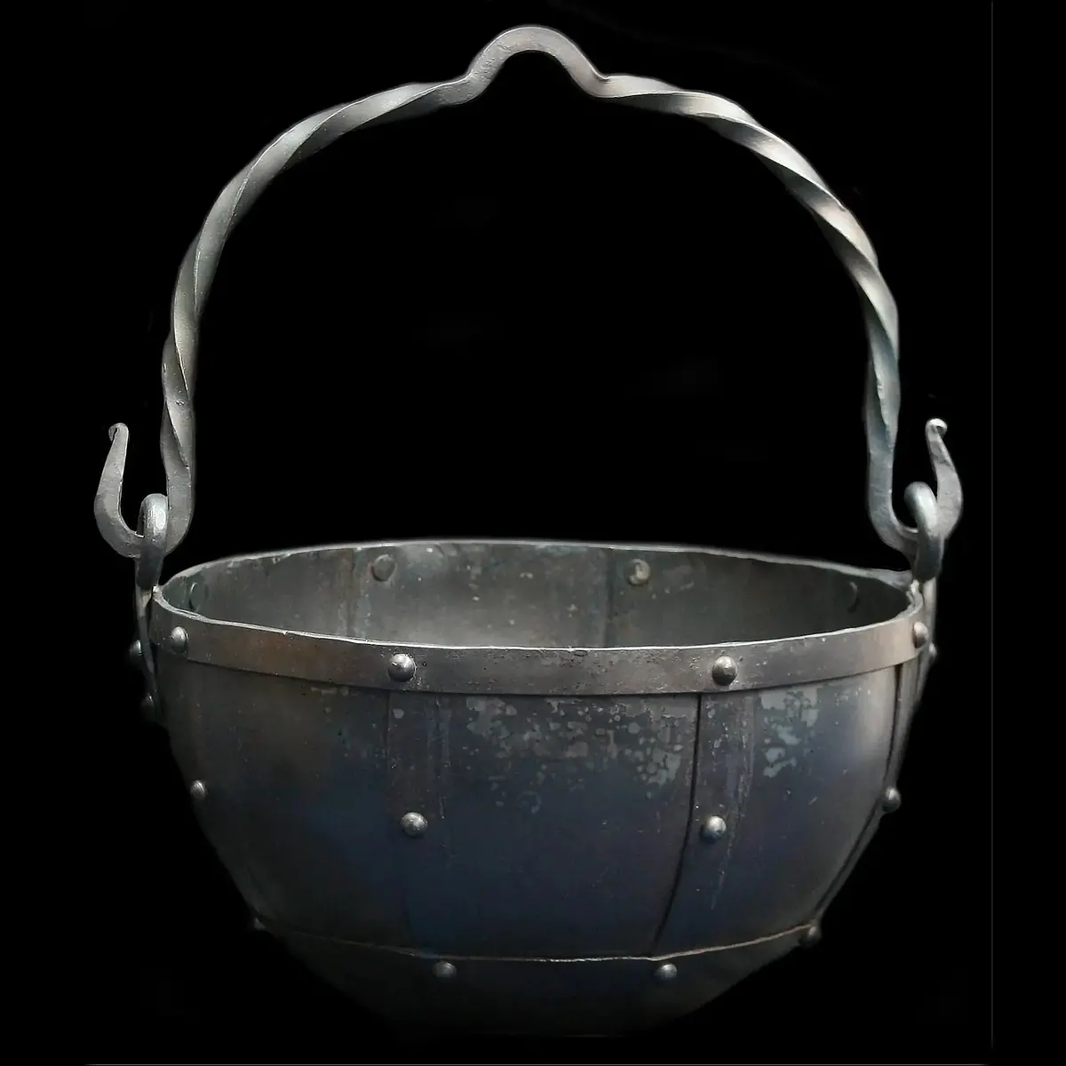 Hand-Forged Riveted Steel Cauldron From Oseberg - Large 1