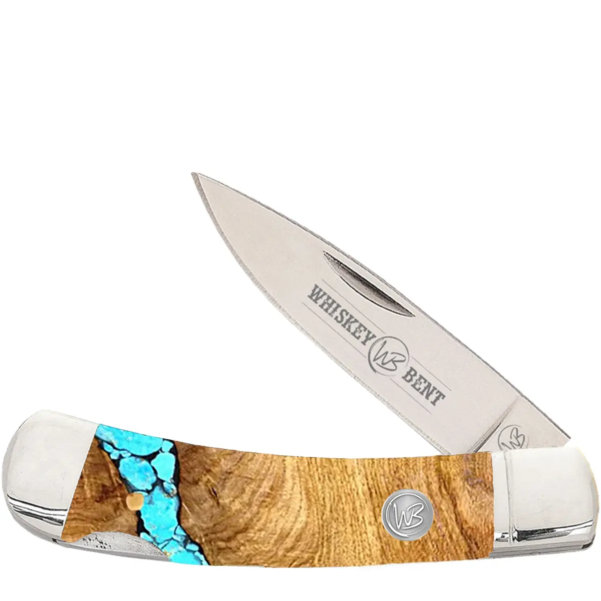 Whiskey Bent Trapper Pocket Knife Single Locking Blade - Turquoise River 1