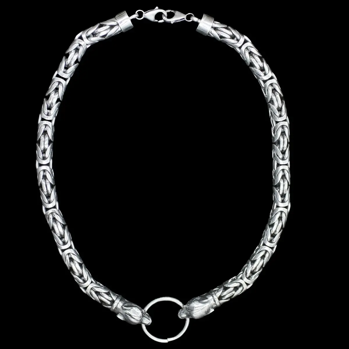 10Mm Silver Double King Chain Necklace With Ferocious Wolf Heads 1