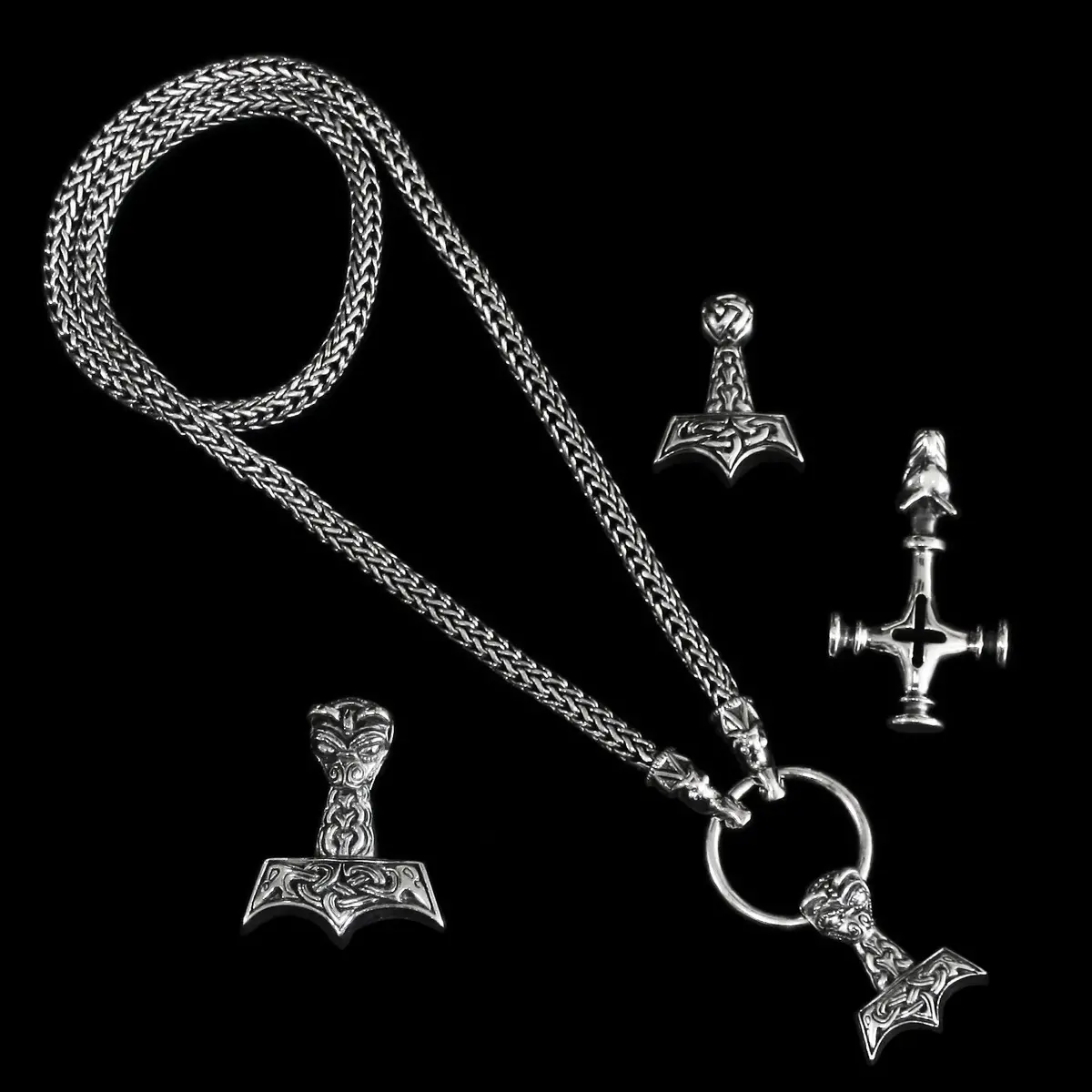 6Mm Thick Silver Snake Chain Necklace With Gotland Dragon Heads 1