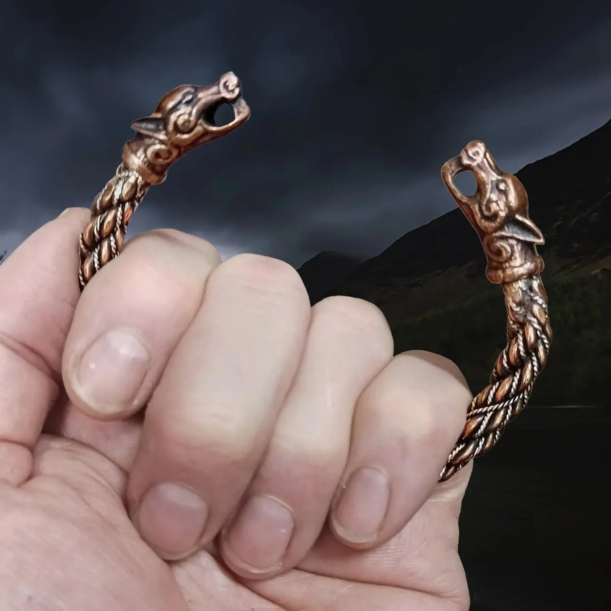 Replica Viking Arm Ring In Bronze & Silver With Ferocious Wolf Heads 2