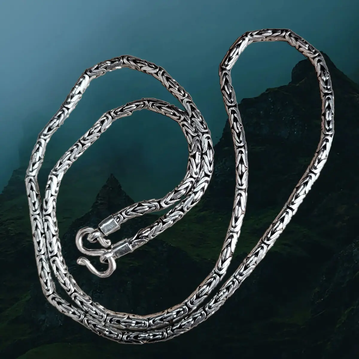 3Mm Silver Viking King Chain Necklace With Loop Heads 1