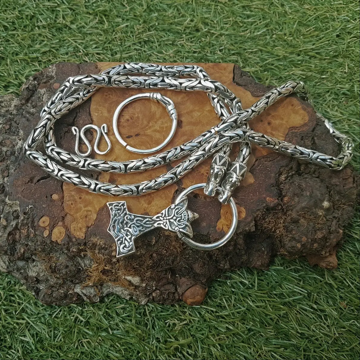 5Mm Thick Silver King Chain Necklace - Gotland Dragon Heads 1