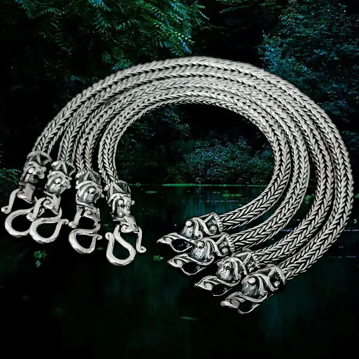 5Mm Silver Snake Bracelet With Gotlandic Dragon Heads 1