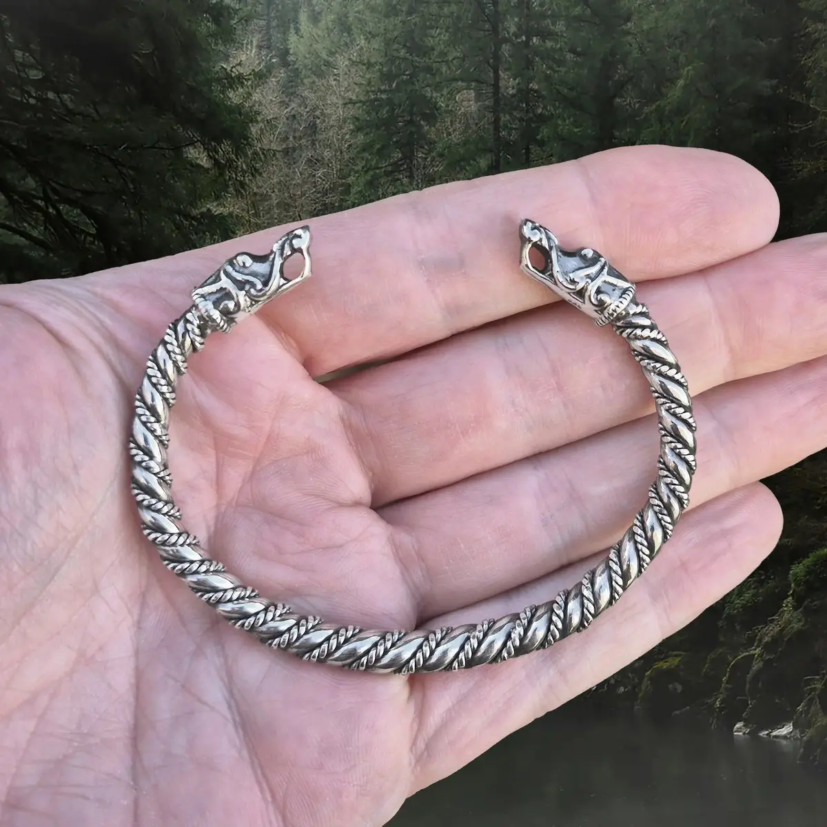 Twisted Silver Bracelet With Gotlandic Dragon Heads 1