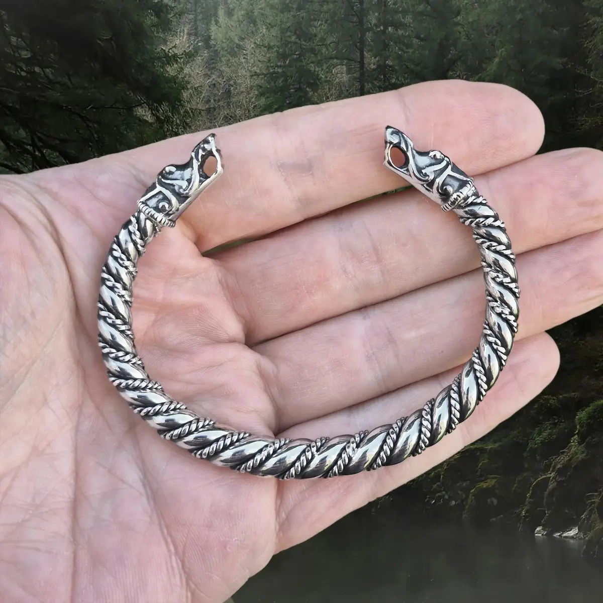 Twisted Silver Arm Ring / Bracelet With Gotlandic Dragon Heads 1