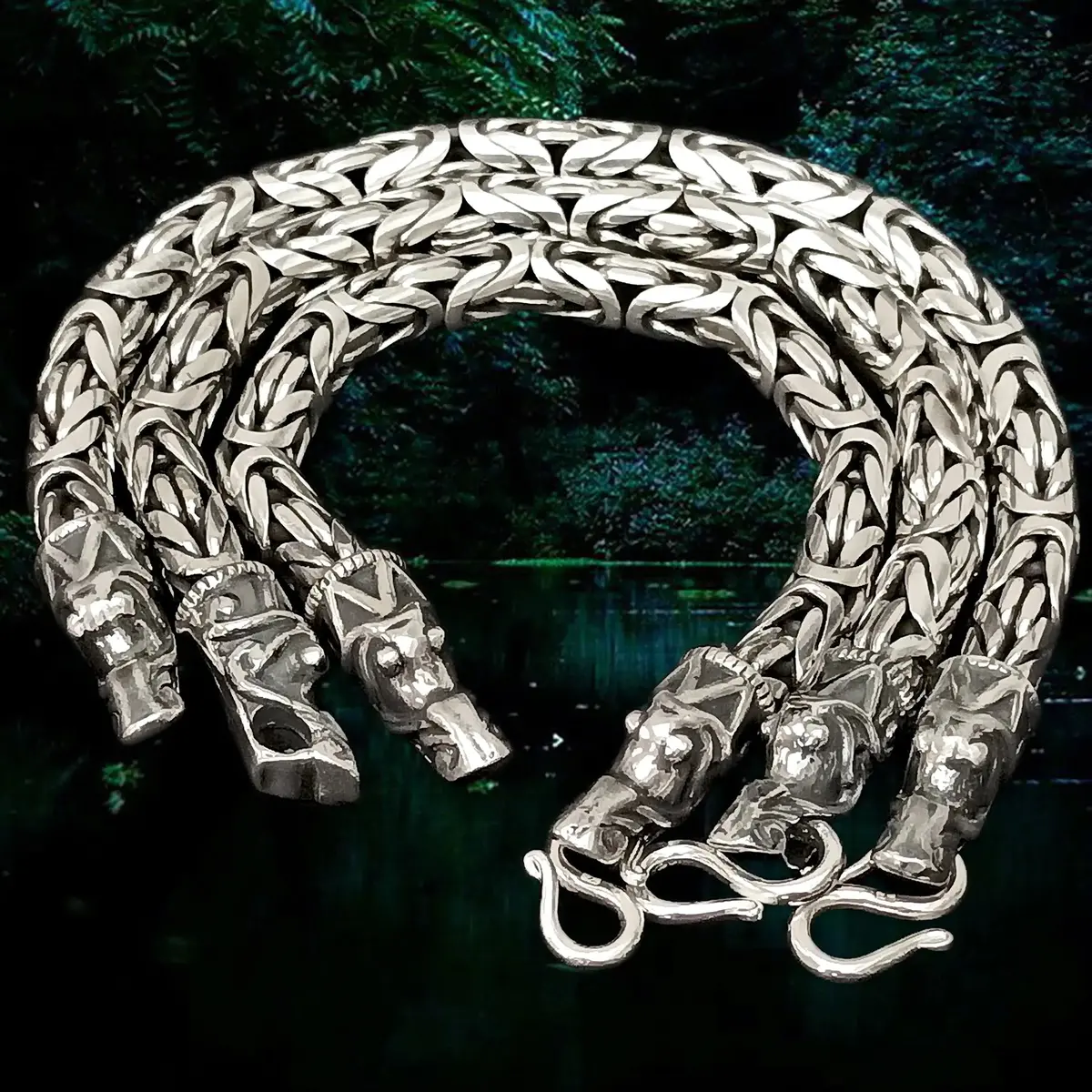 8Mm Silver Viking King Bracelet With Gotlandic Dragon Heads 1