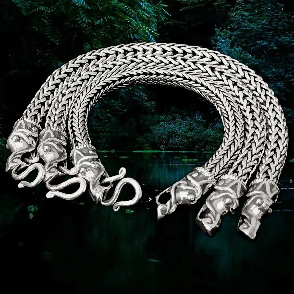 8Mm Silver Snake Bracelet With Gotlandic Dragon Heads 1