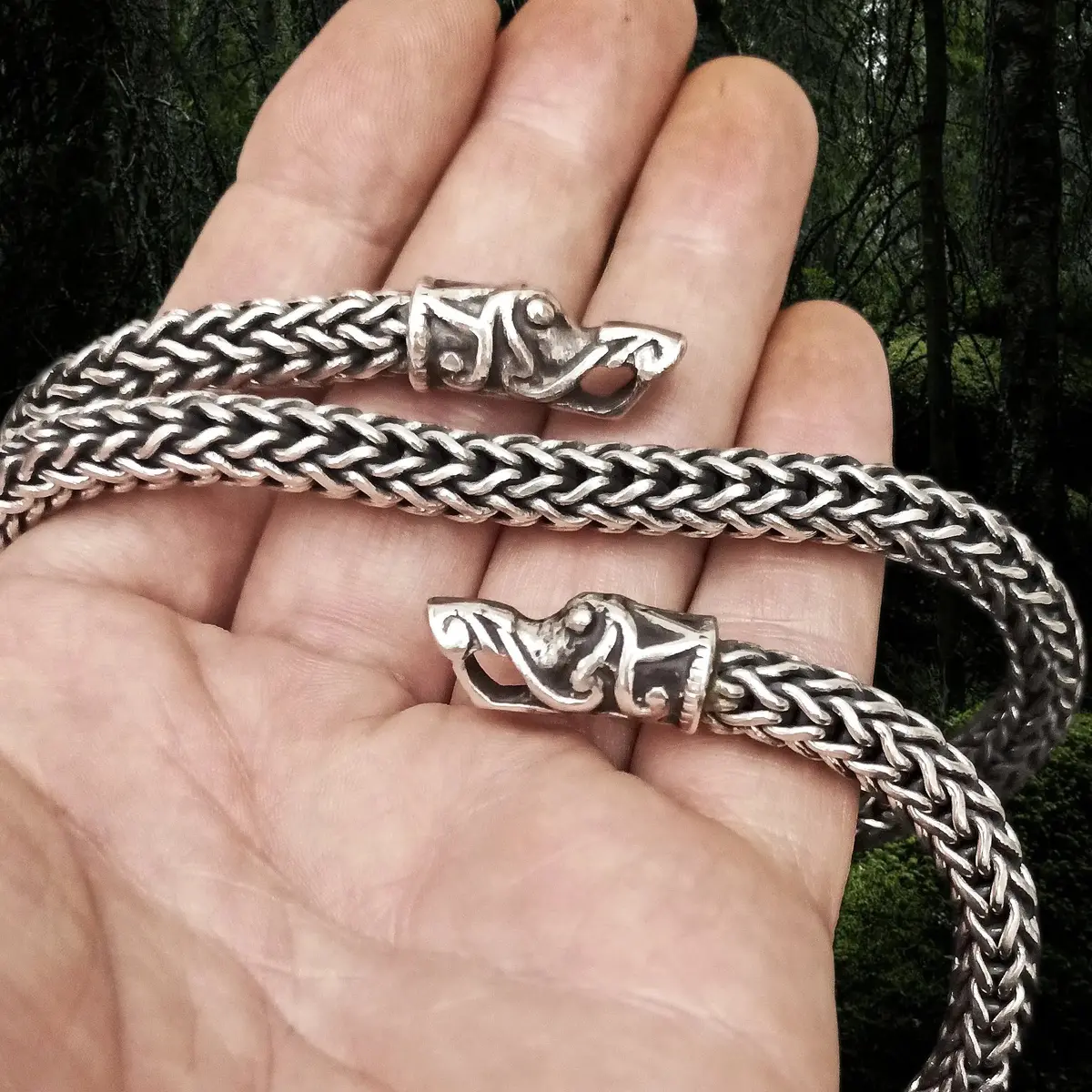 8Mm Thick Silver Snake Chain Viking Necklace - Gotland Dragon Heads 1