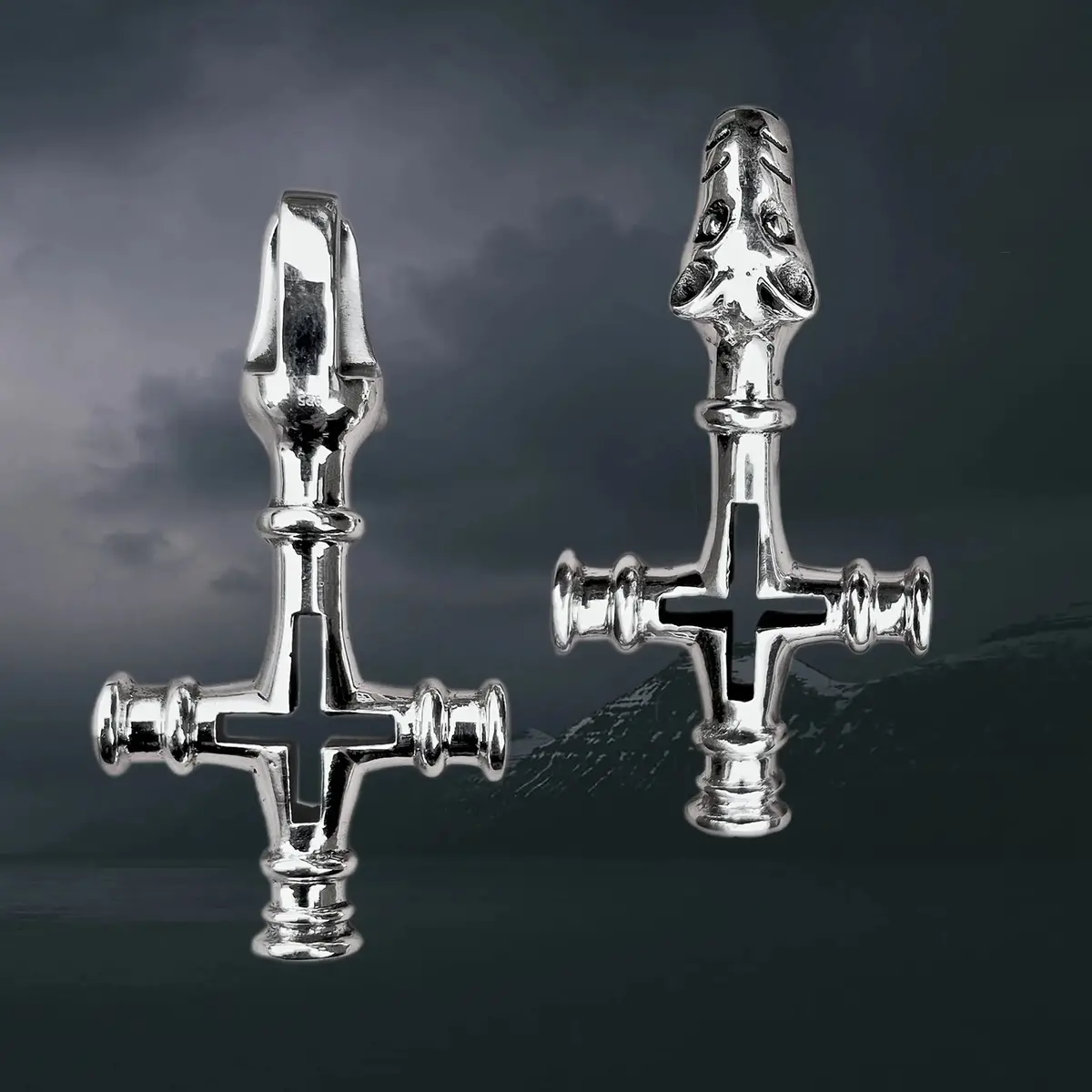 Large Silver Icelandic Wolf Cross Hammer Replica Pendant 1