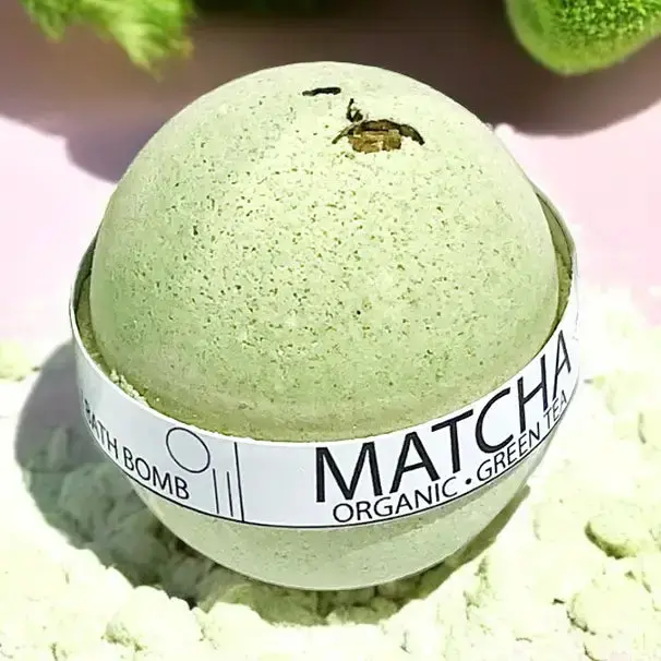 Organic Matcha Green Tea Large Bath Bomb – 8Oz | Pure Drop 1