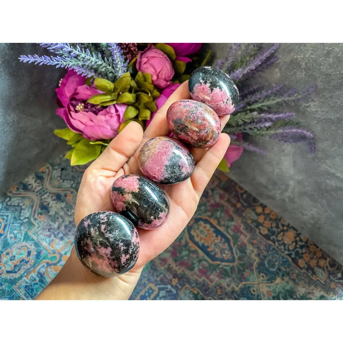 Rhodonite Palm Stone - Ethically Sourced 2