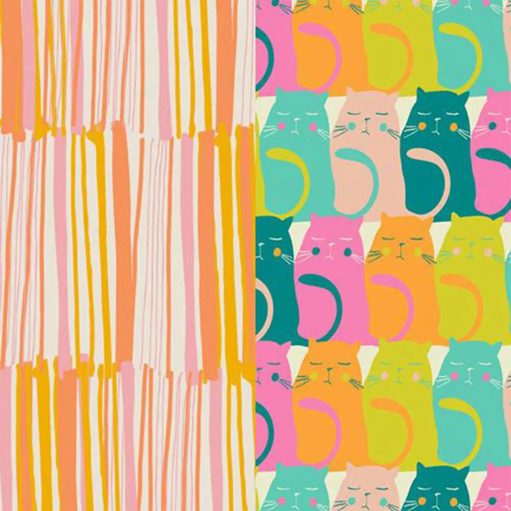 Face Mask - With Ear Loops. Colourful Kitties & Sherbert Stripe By Marley's Monsters 1