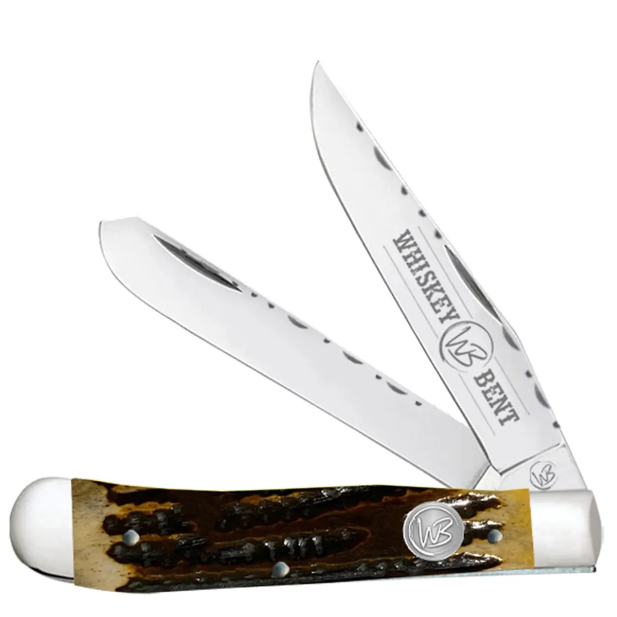 Whiskey Bent Trapper Pocket Knife Filework Twin Blade - Honey Badger 1