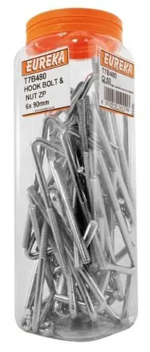 Eureka Hook Bolt & Nut Zinc Plated - 6Mm X 90Mm (Qty 50) 1
