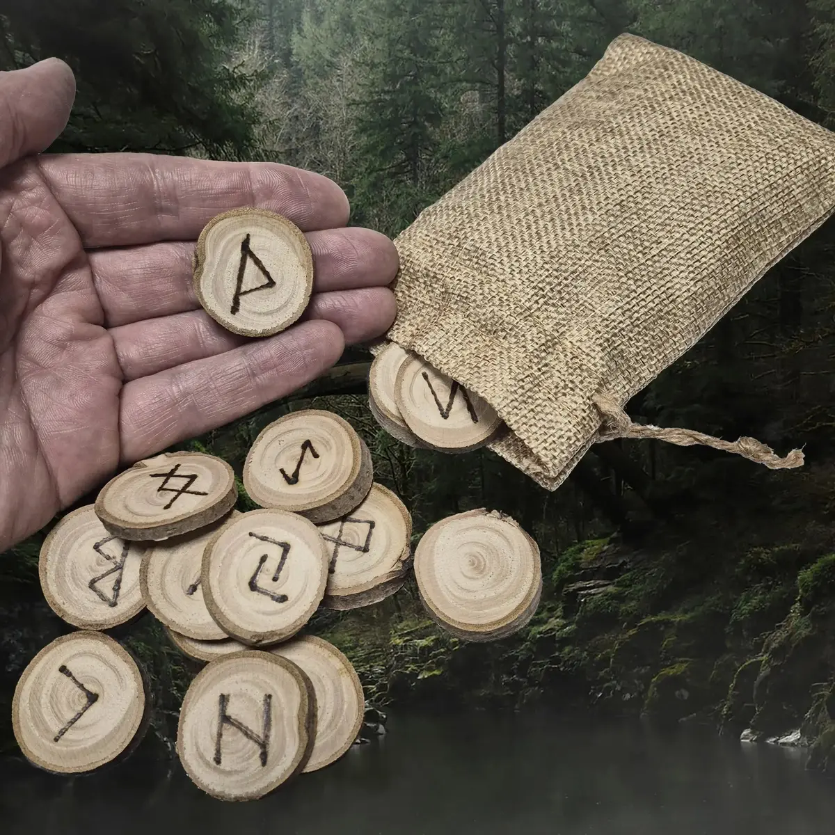 Complete Elder Futhark White Willow Rune Set With Pouch 1