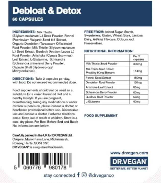 Dr.Vegan Debloat & Detox Digestion & Liver Health - 60 Capsules 2