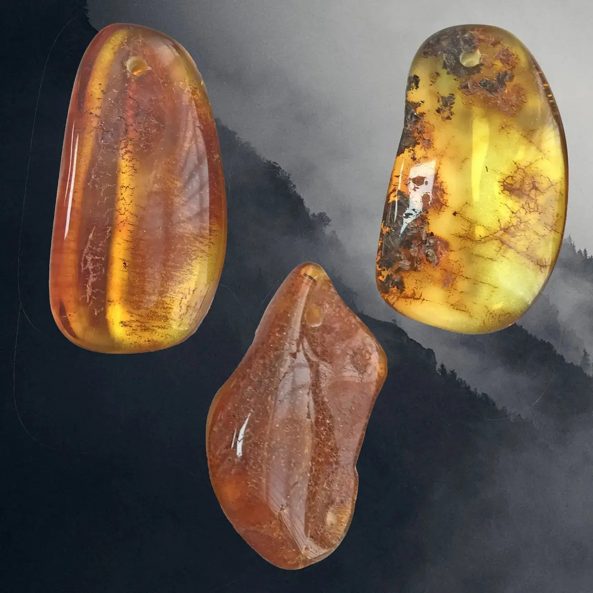 Hand-Cut & Polished Amber Viking Amulet Pendant - Large Size 1
