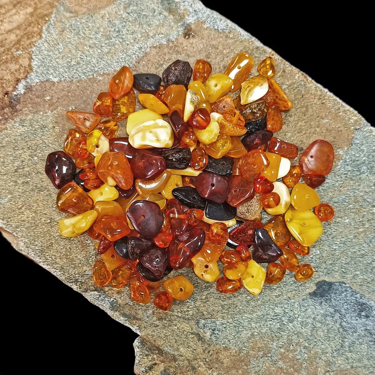 Polished Amber Chips With Drilled Holes 2