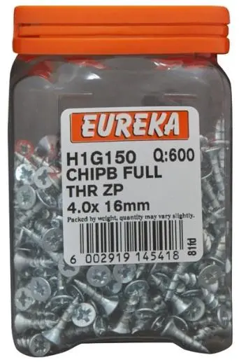 Eureka Chipboard Screw: Full Thread Zinc Plated 6