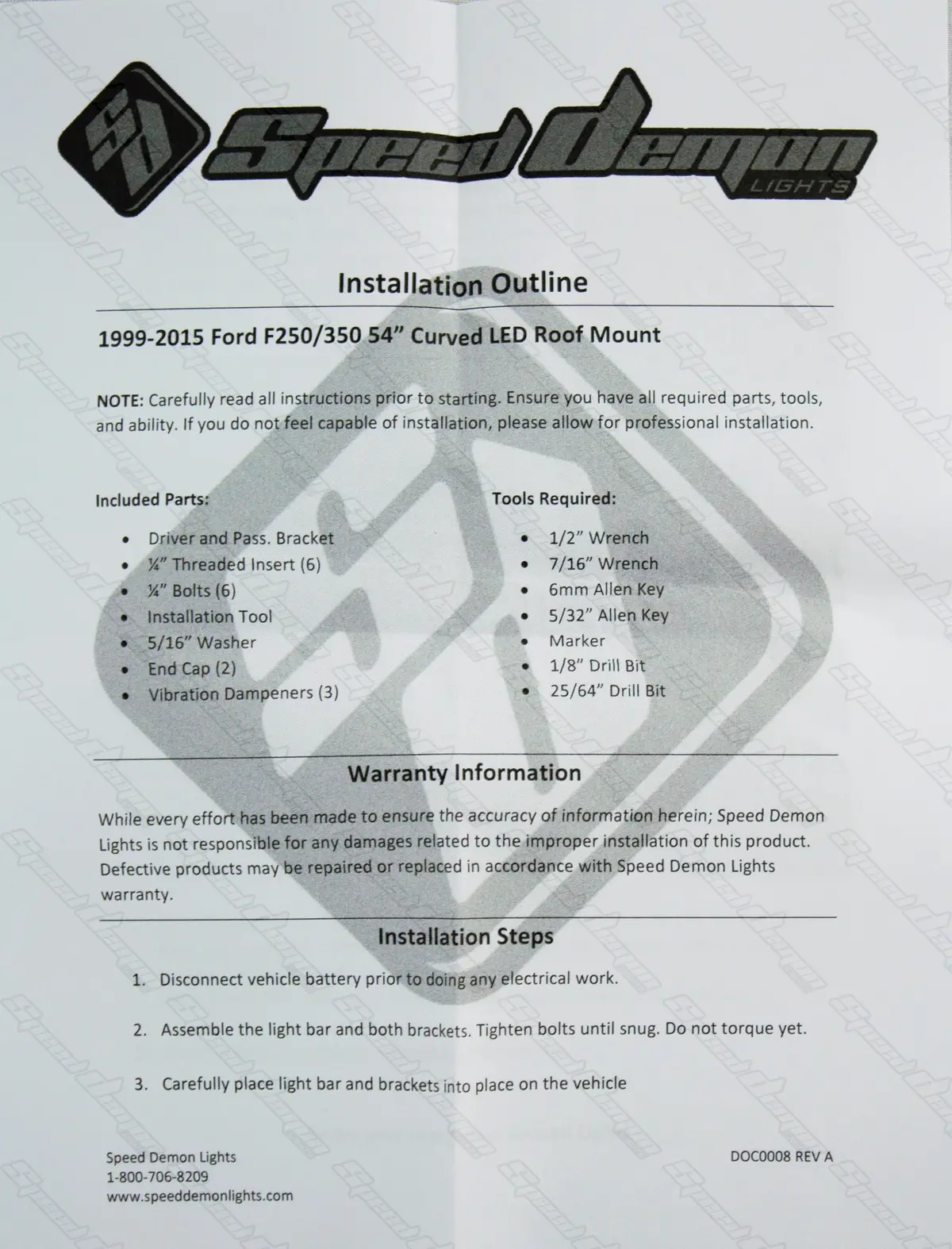 Speeddemon Drcx 54 Roof Mounting Bracket For Ford F150/250/350 2