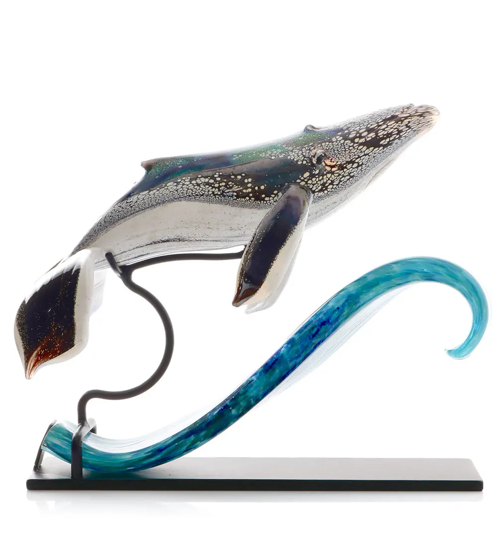 Glass Sculpture "Whale On Wave" By Ben Silver 2