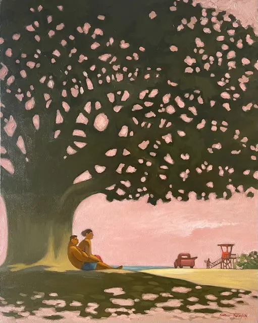 Original Painting: Red Lifeguard Tower By Tim Nguyen 1