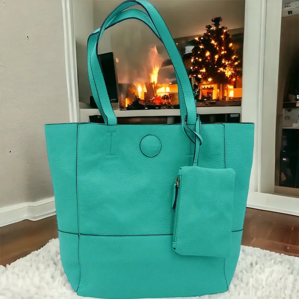 Raw Edge Tote Handbag With Coinpurse - Seafoam 1