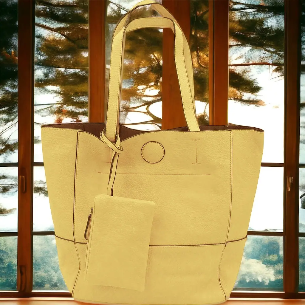 Raw Edge Tote Handbag With Coinpurse - Buttercup 1