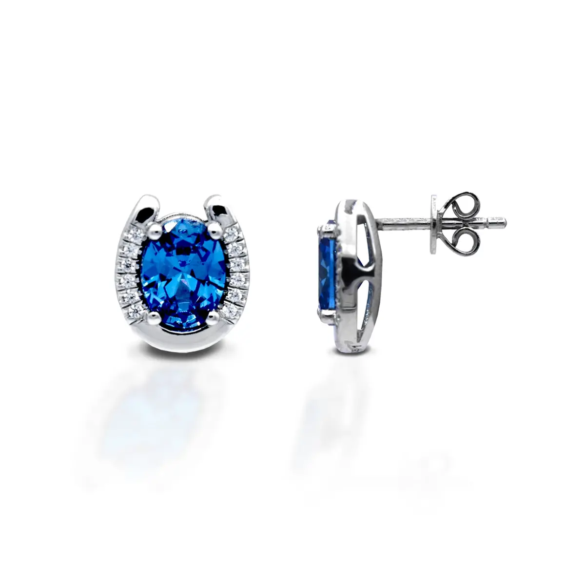 Kelly Herd Earrings Blue Stone Horseshoe - Sterling Silver 1