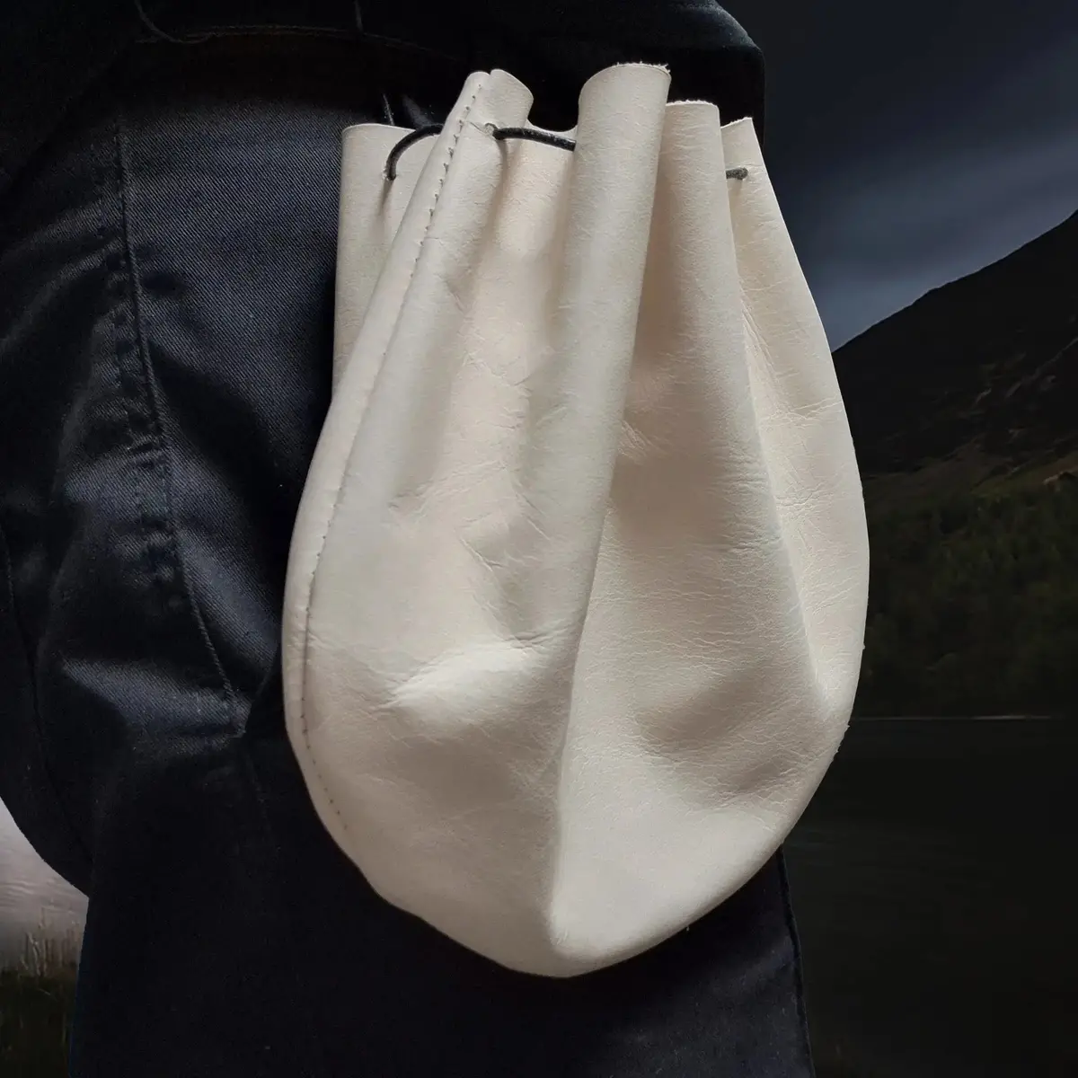 Large Leather Draw String Pouch 2