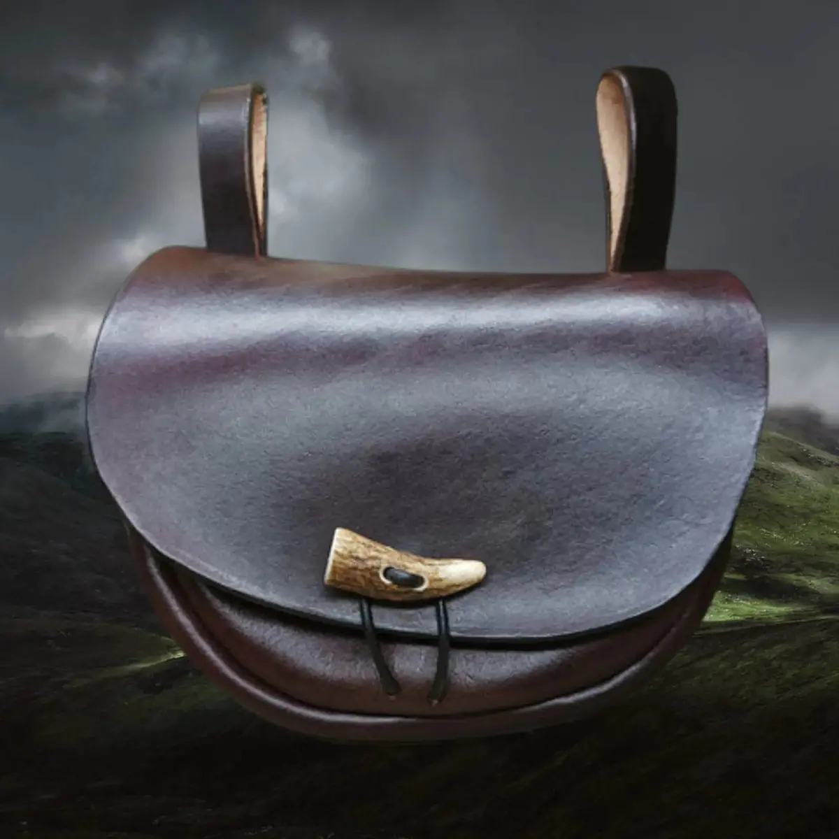 Turned Brown Leather Viking Belt Pouch 1