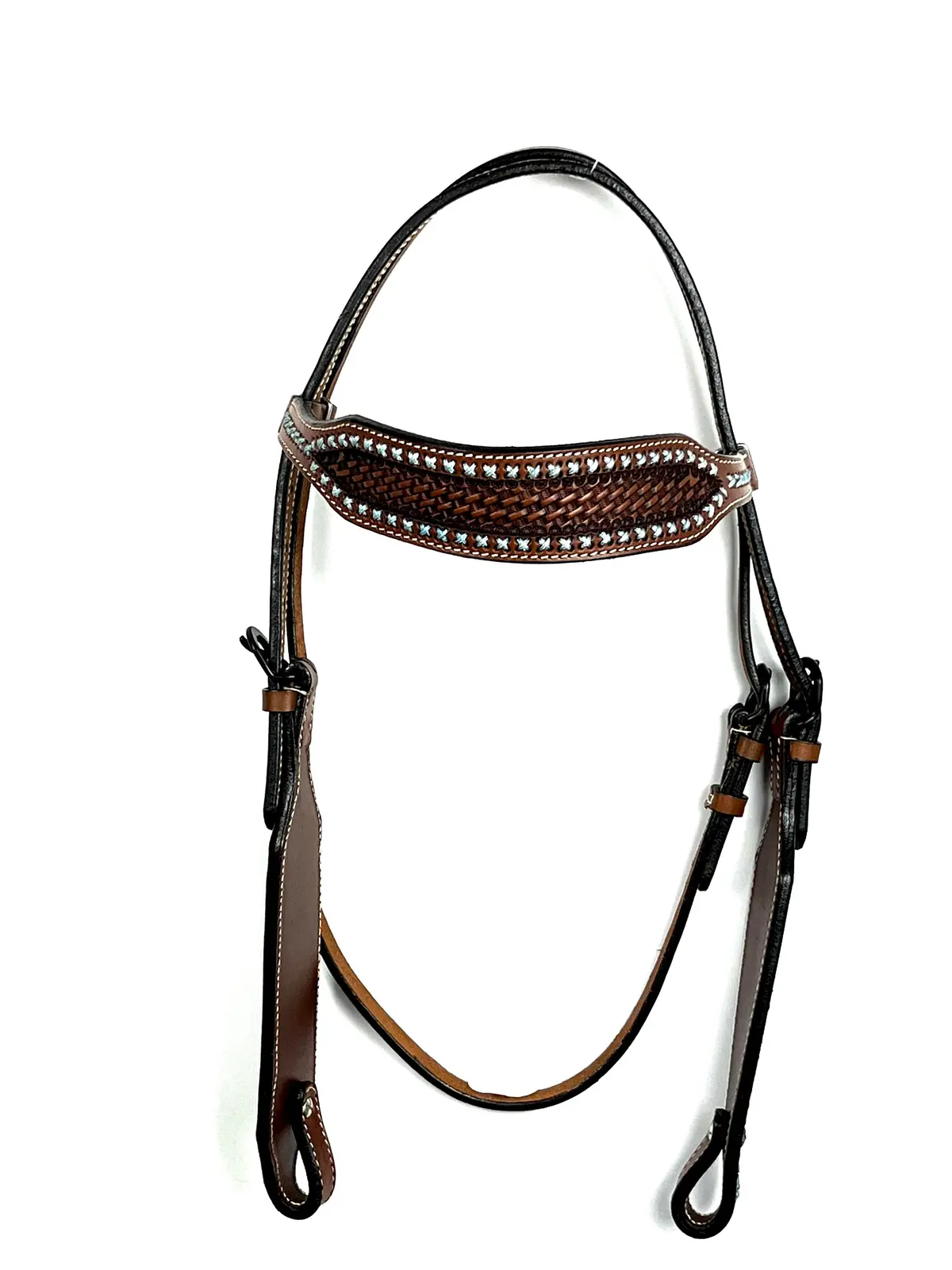 Ezy Ride Bridle Wide Brow With Turquoise Lace And Basket Stamped Chestnut 1