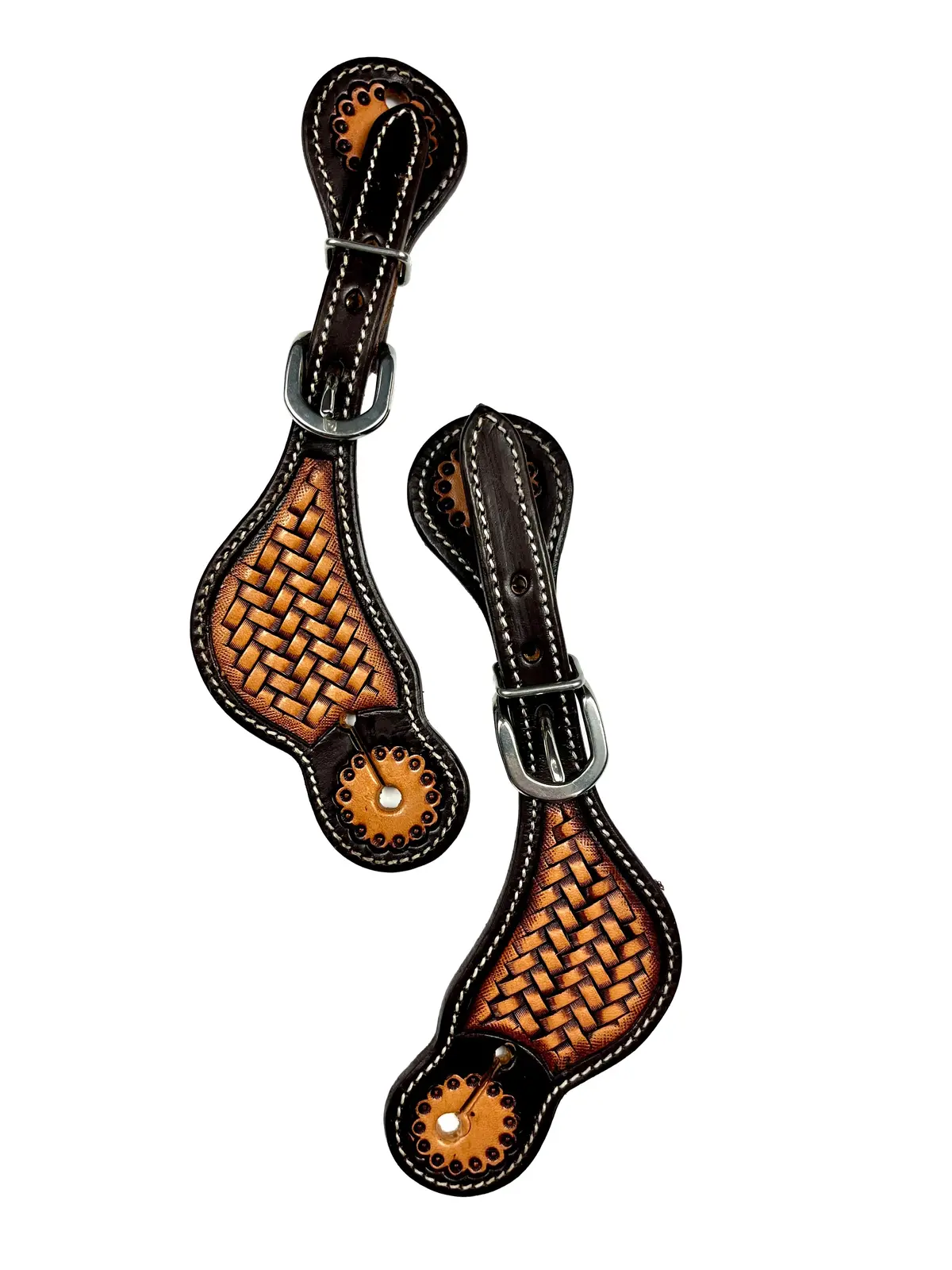 Ezy Ride Spur Strap Shaped With Basket Stamping 2 Tone Dark Brown 1