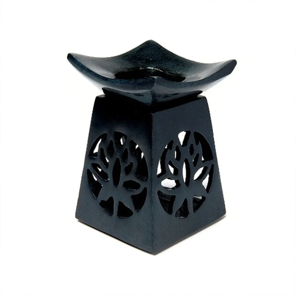 Essential Oil Burner - Black Soapstone Lotus 1