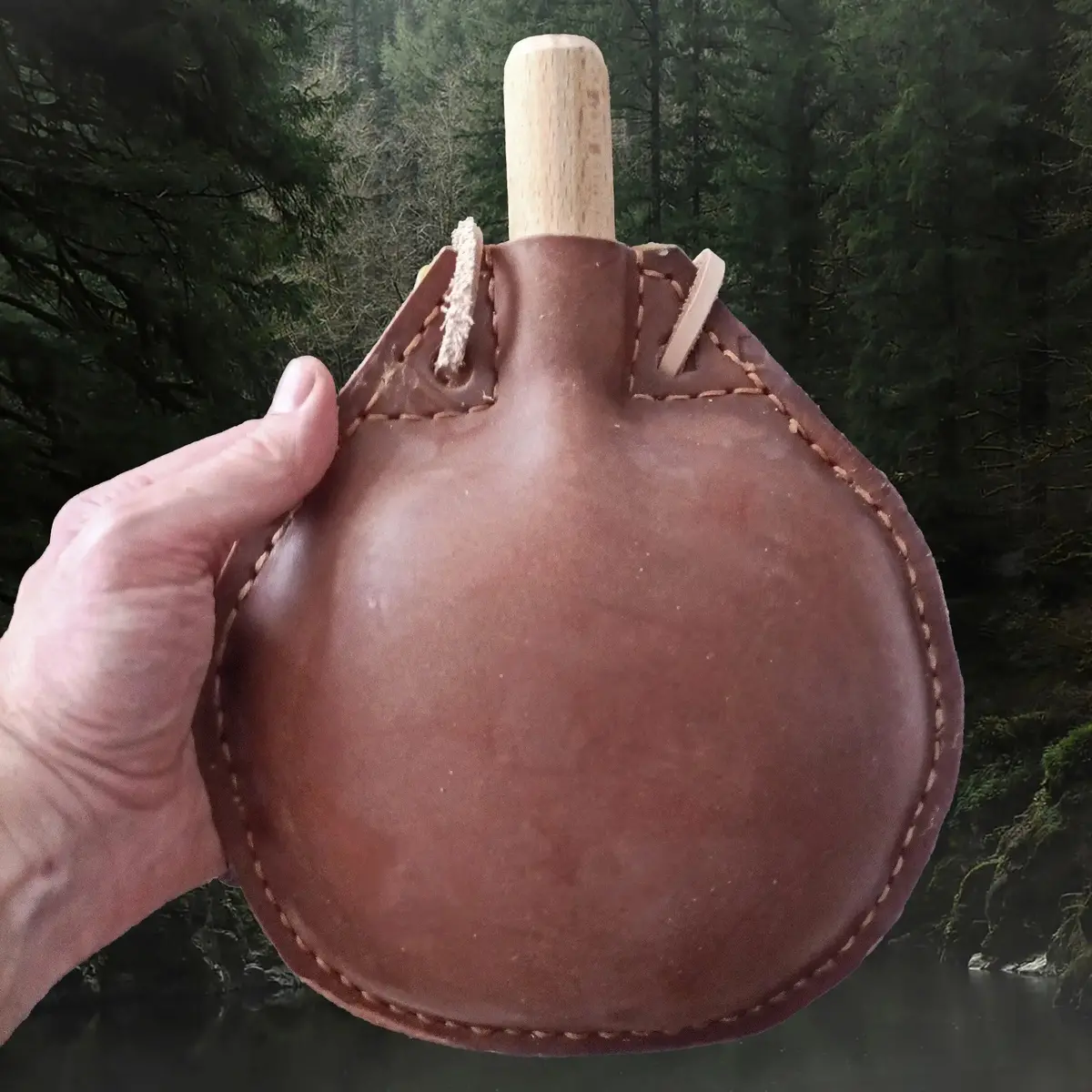 Large Handmade Leather Water Bottle 1