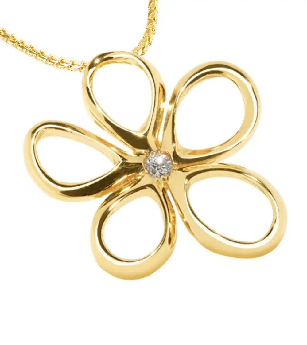 Yellow 14K Gold Plumeria Petals With Diamond 1