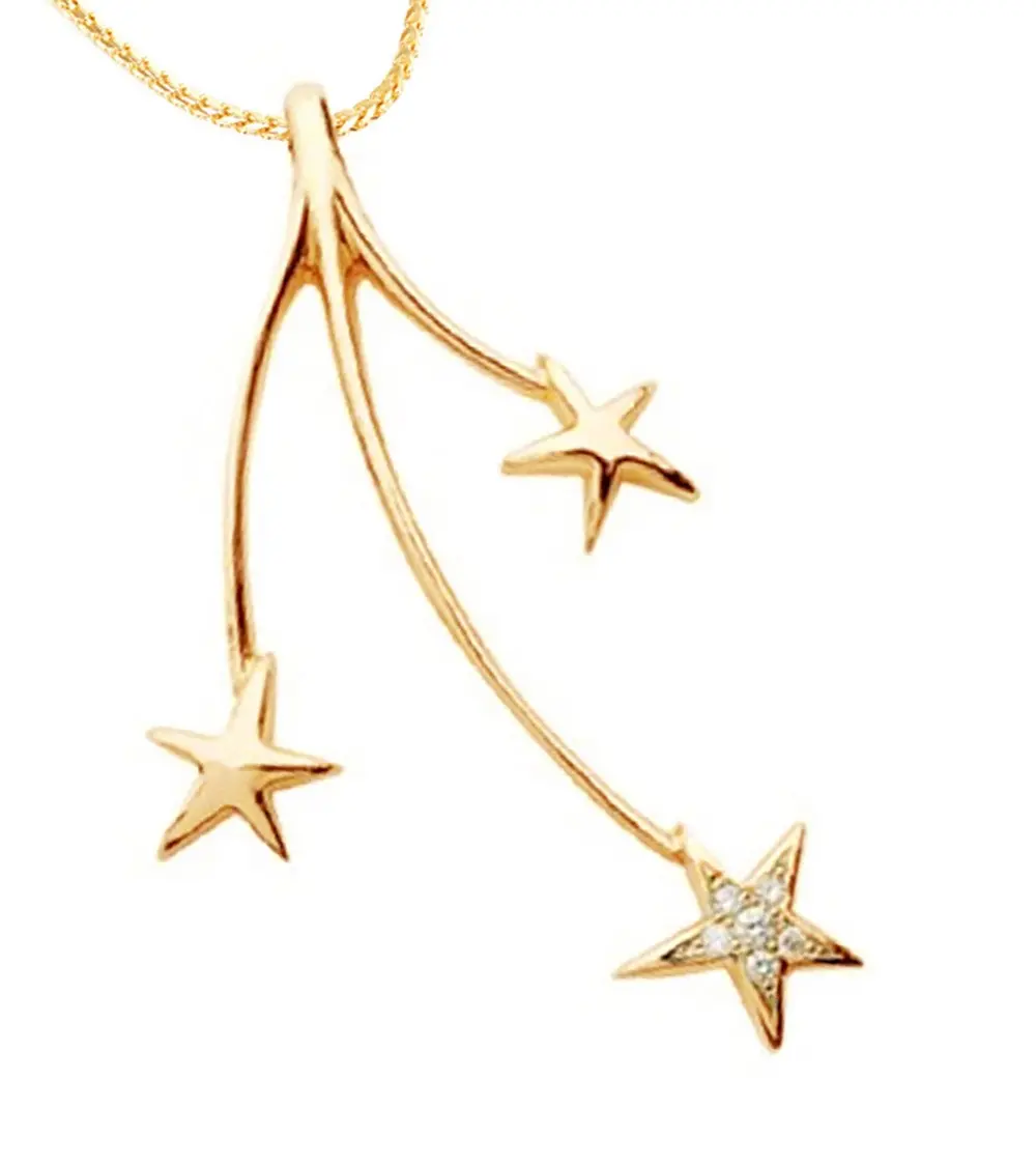 Yellow 14K Gold "Shooting Stars" Pendant With Diamond 1